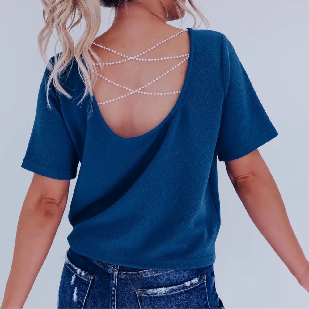 New with tags ANDTHEWHY teal and pearl detail crop top